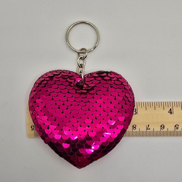 Purple/Pink Flip Sequin Sparkling Large Heart Shaped Keychain Bag Accessory Gift - Picture 8 of 9